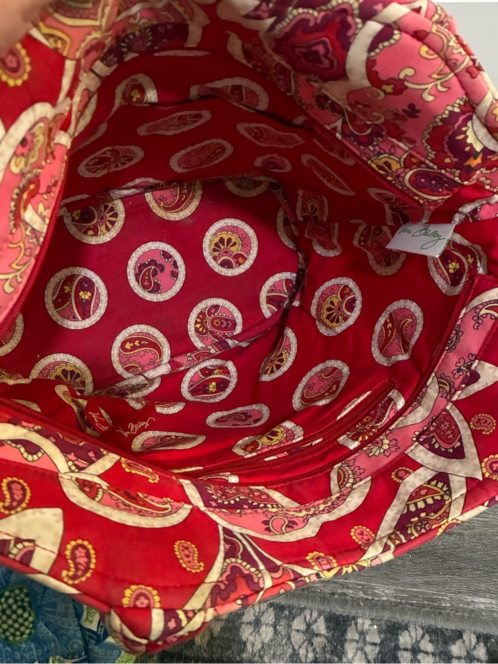Vera Bradley Quilted Paisley Tote Bag in Red and Pink - Picture 8 of 9